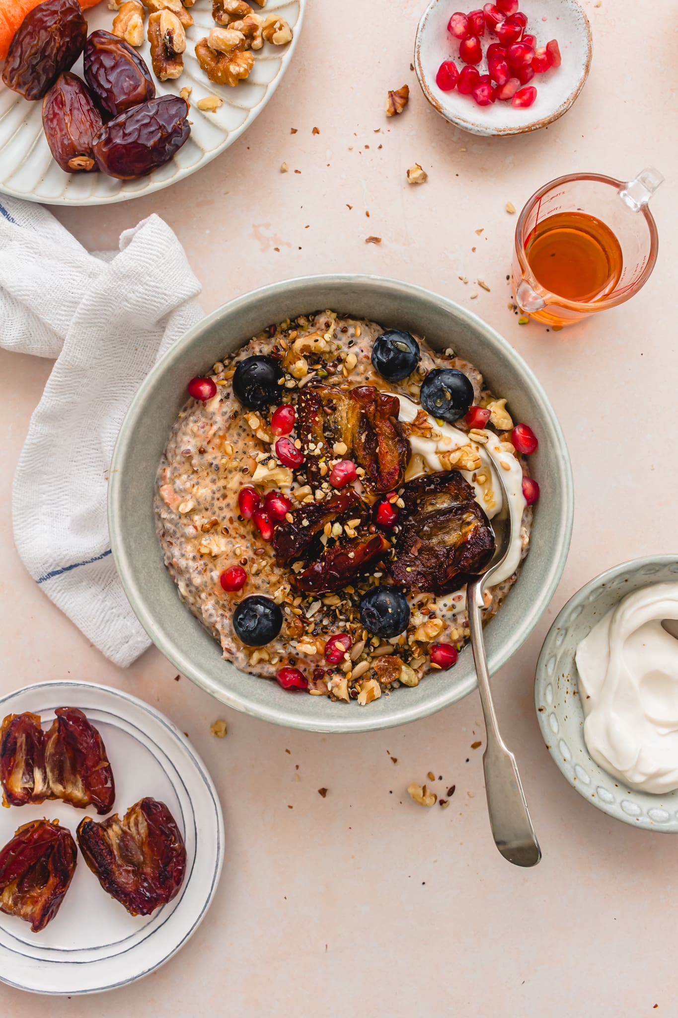 A bowl of Carrot Cake (Not) Overnight Oats with Sticky Dates