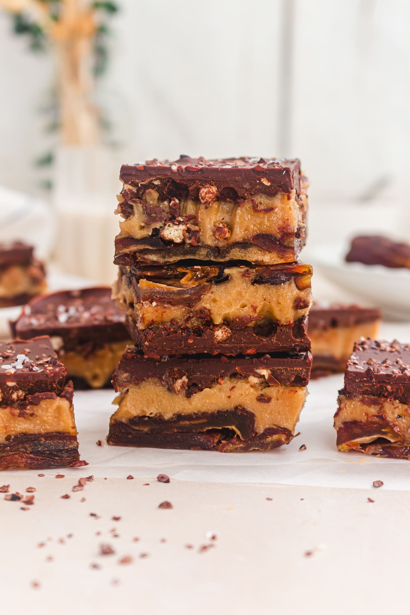 Three pieces of Mocha Caramel Date Bark