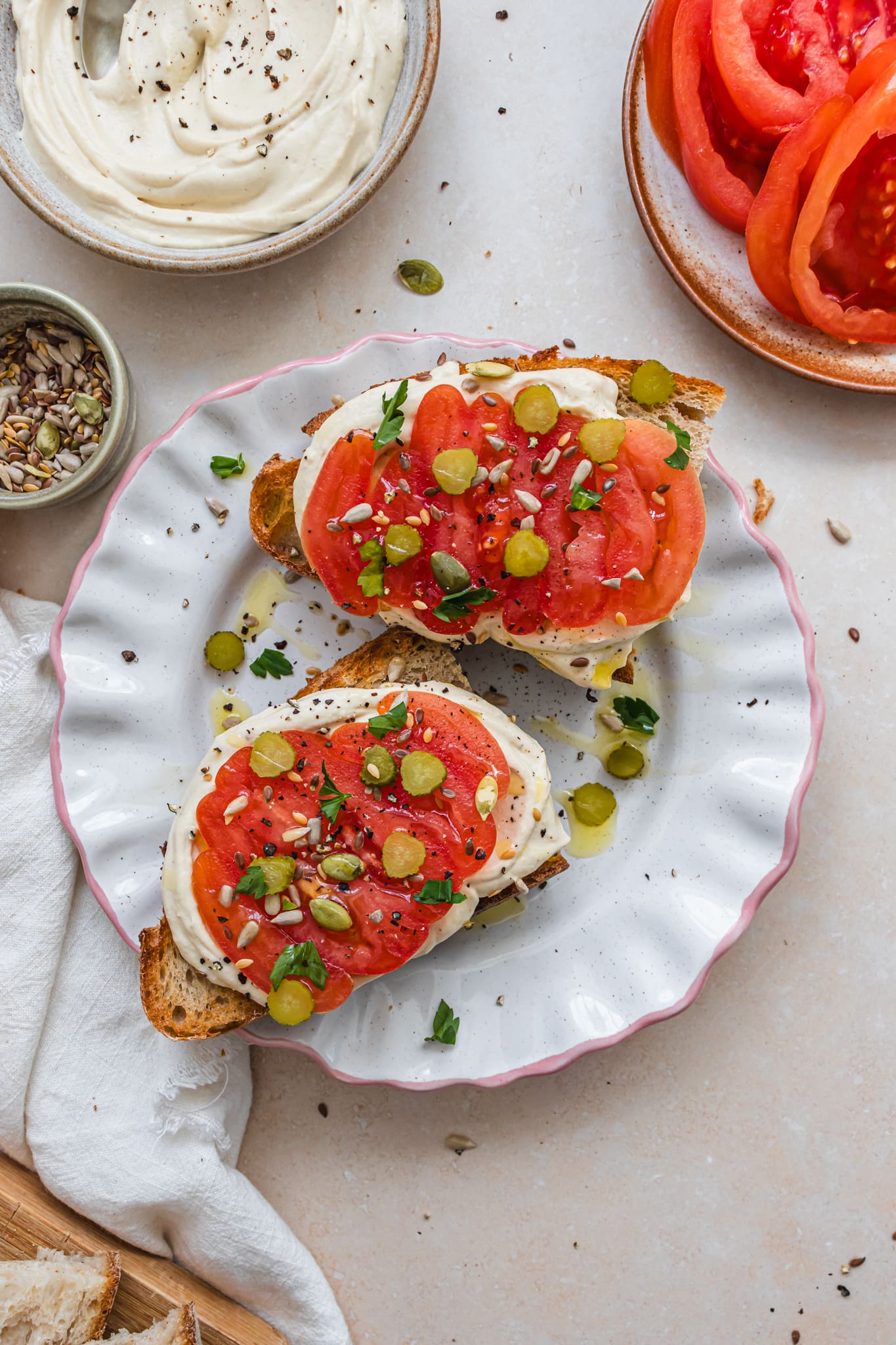 A plate of Tofu Cream Cheese Tomato Toasts