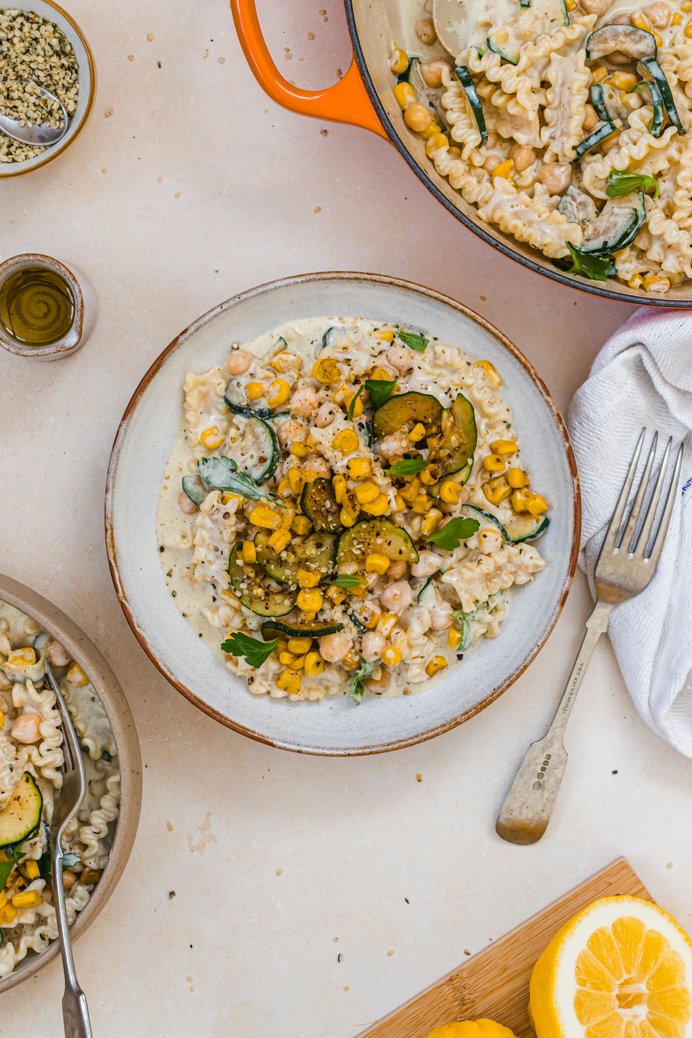 A bowl of Creamy Lemon and Ginger Pasta