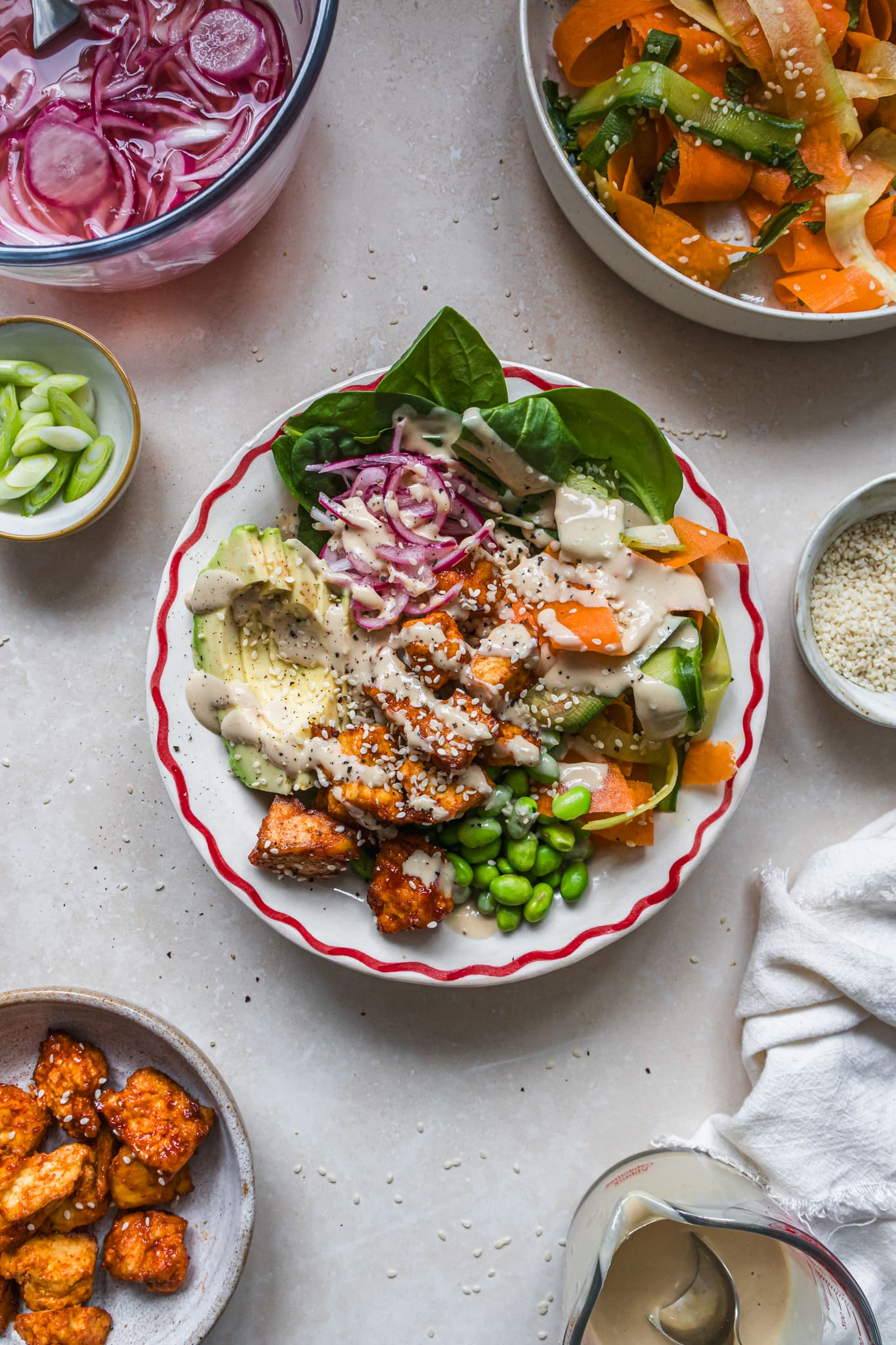 Gochujang Tofu Rice Bowls with tahini dressing