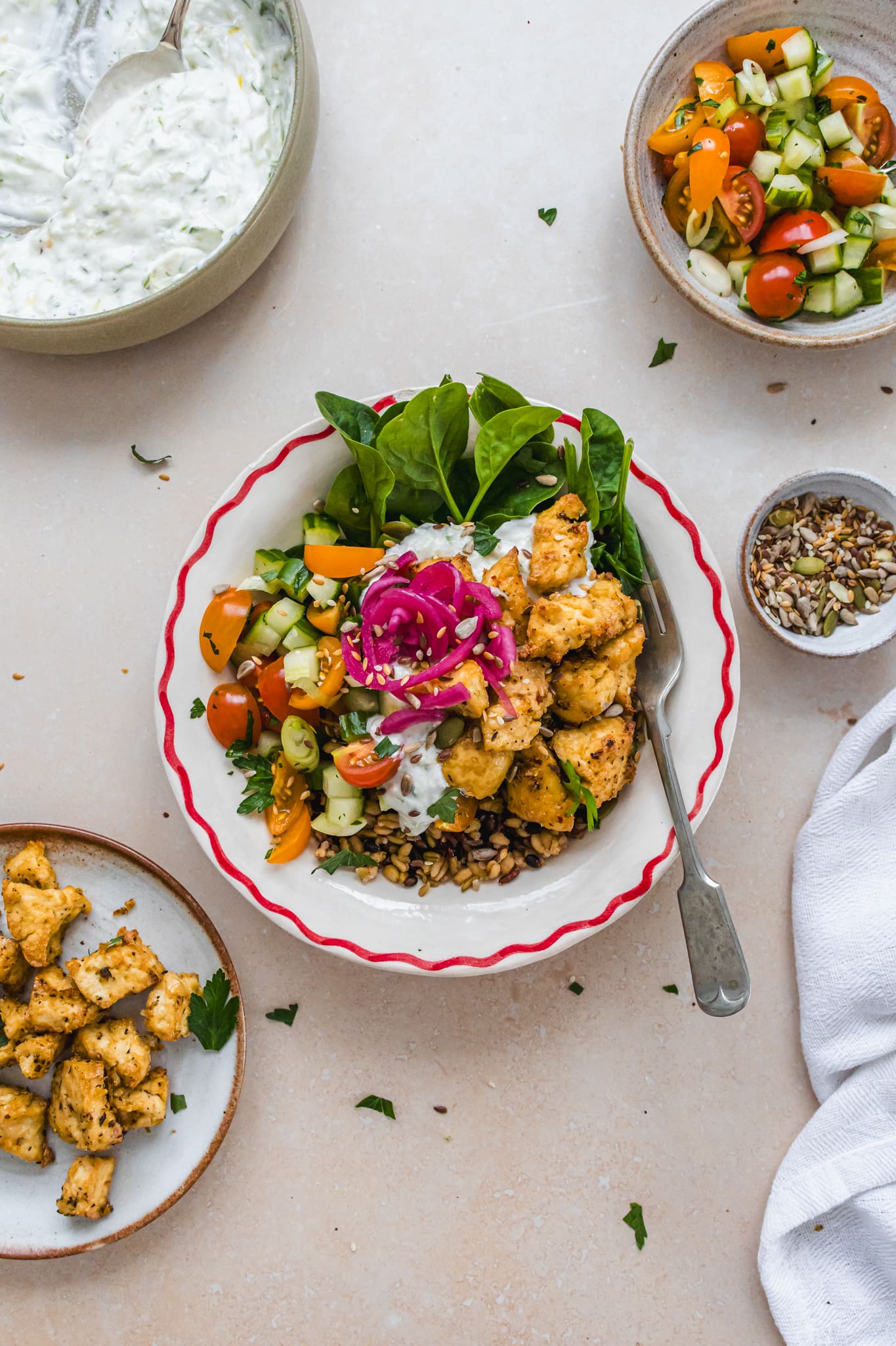 Lemon Herb Tofu Tzatziki Bowls