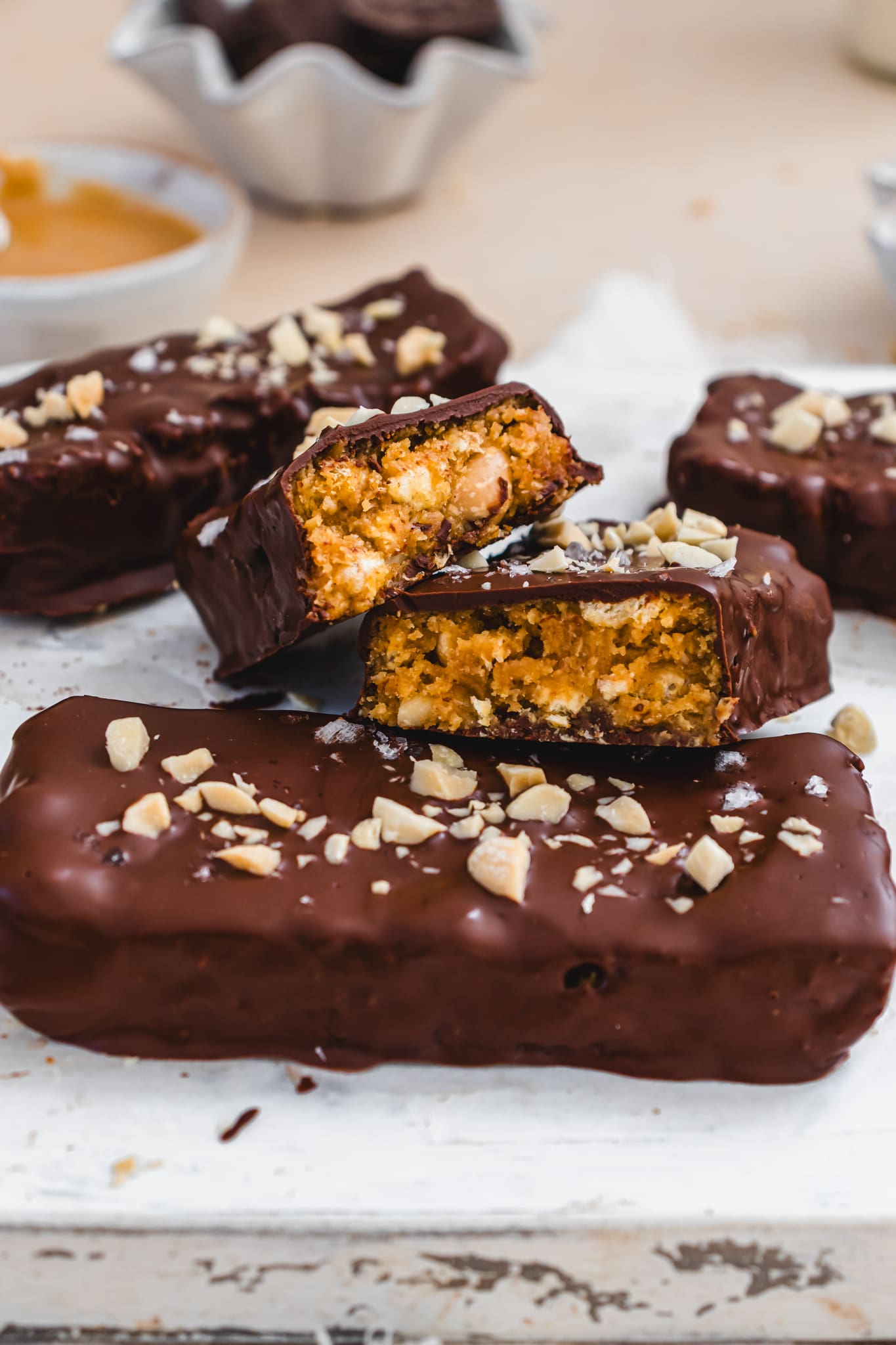 A few Peanut Butter Rice Cake Picnic Chocolate Bars