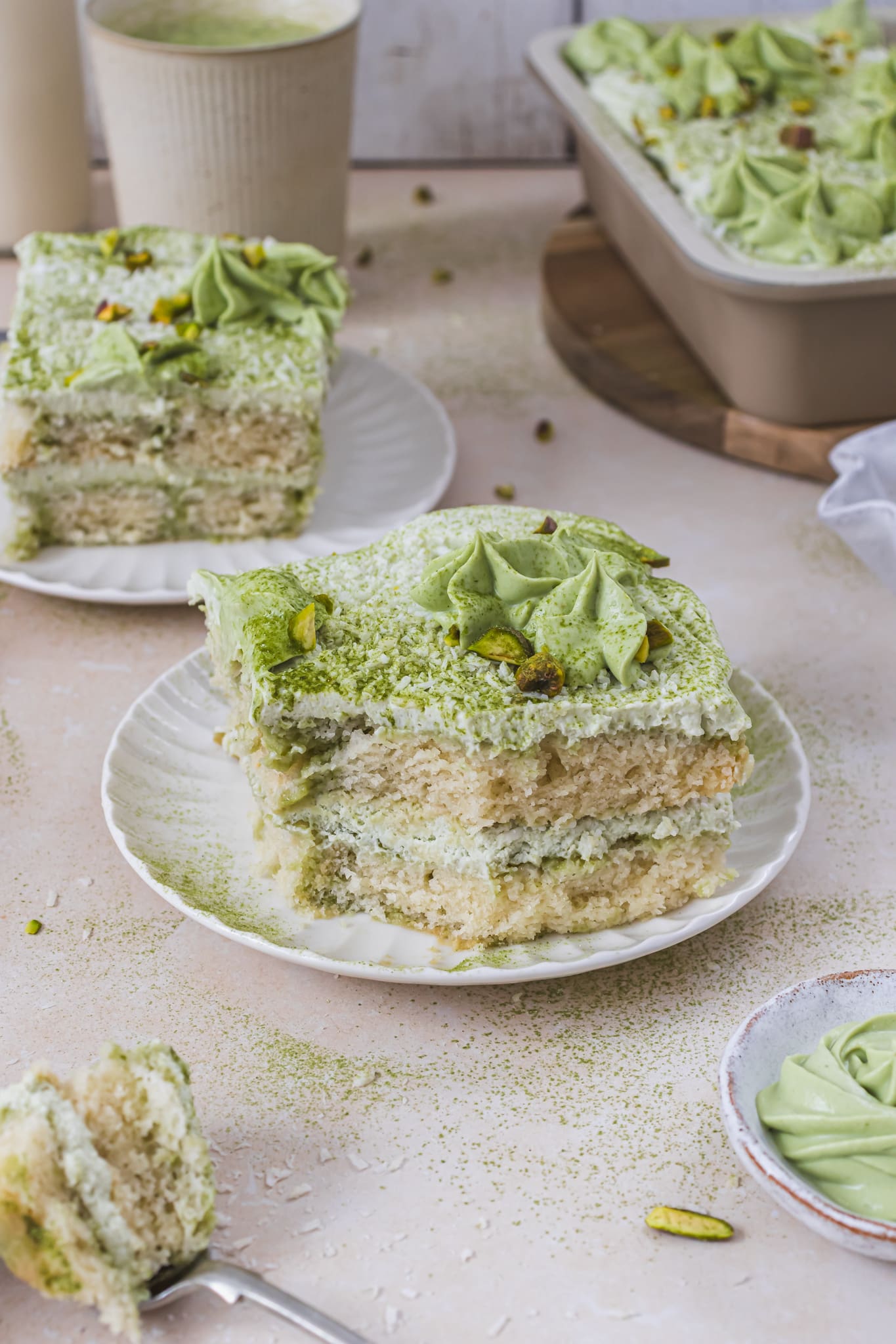 A slice of Matcha Coconut Tiramisu