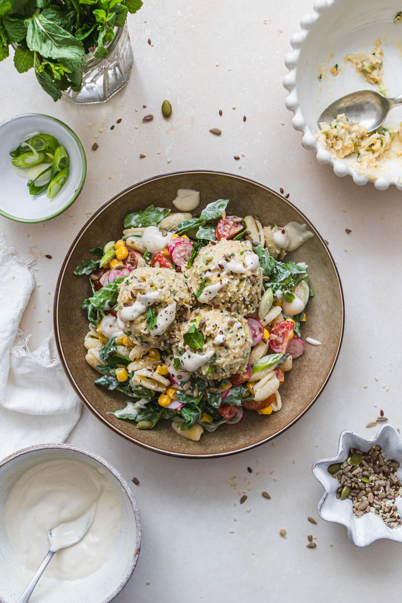 A bowl of Chickpea Tuna Pasta Salad