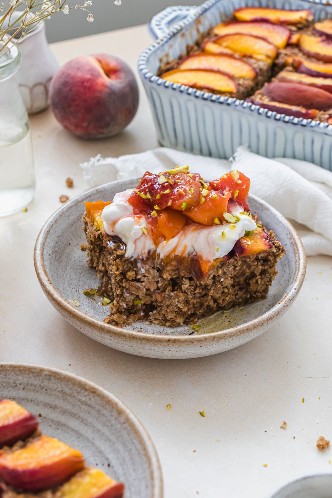 A piece of Chai Spiced Peach Baked Oats