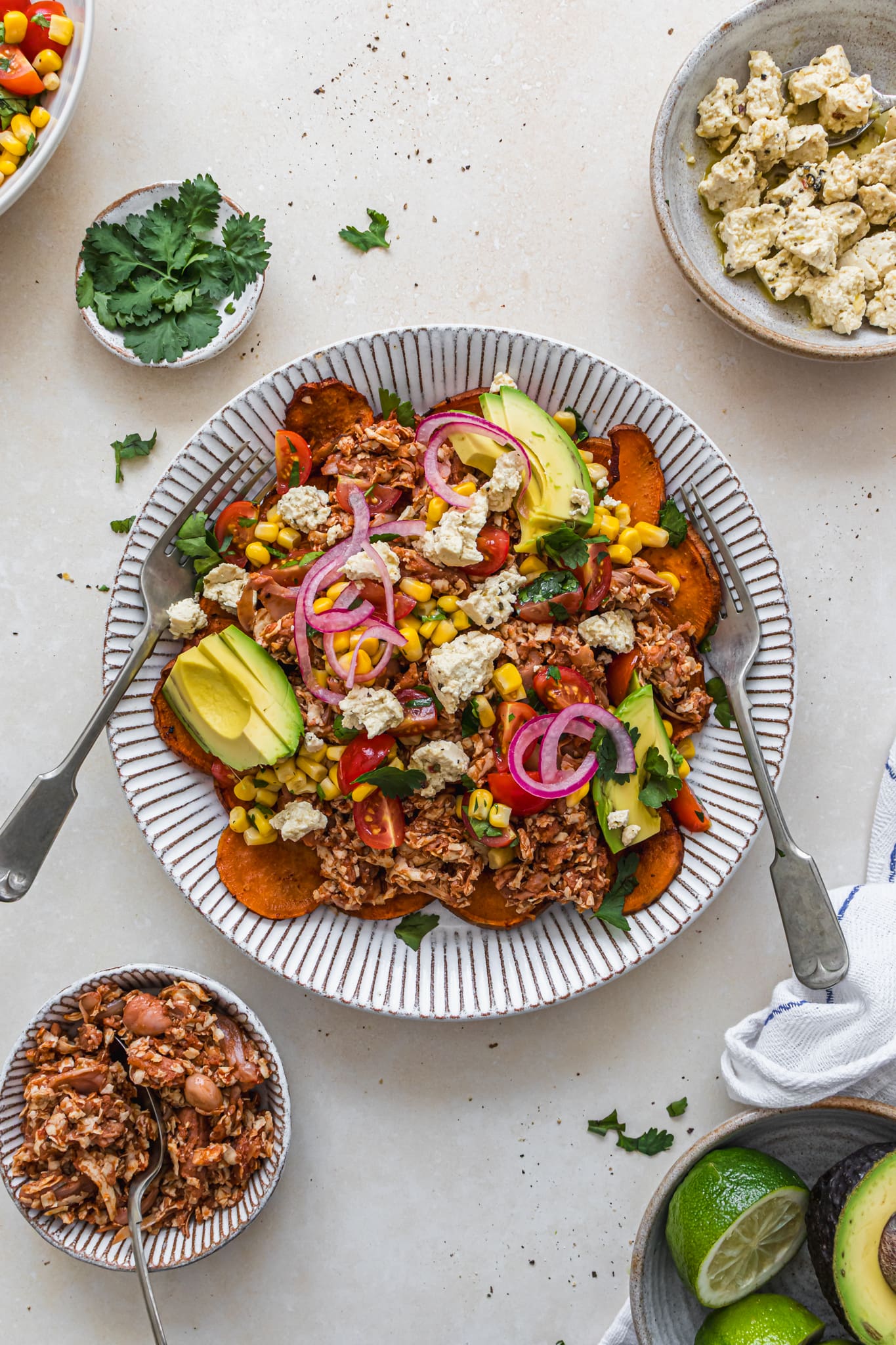 A plate of Jackfruit and Tofu Sweet Potato Nachos