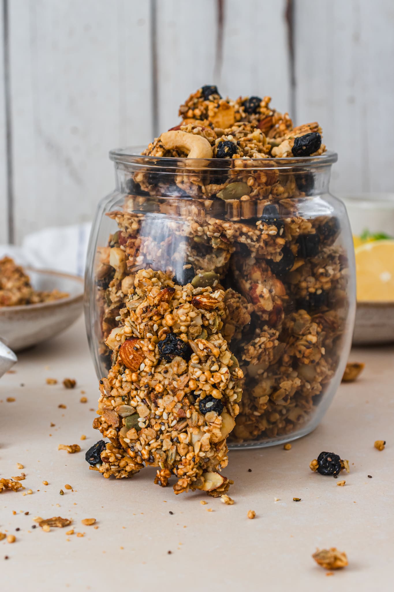 A jar of Lemon and Blueberry Granola