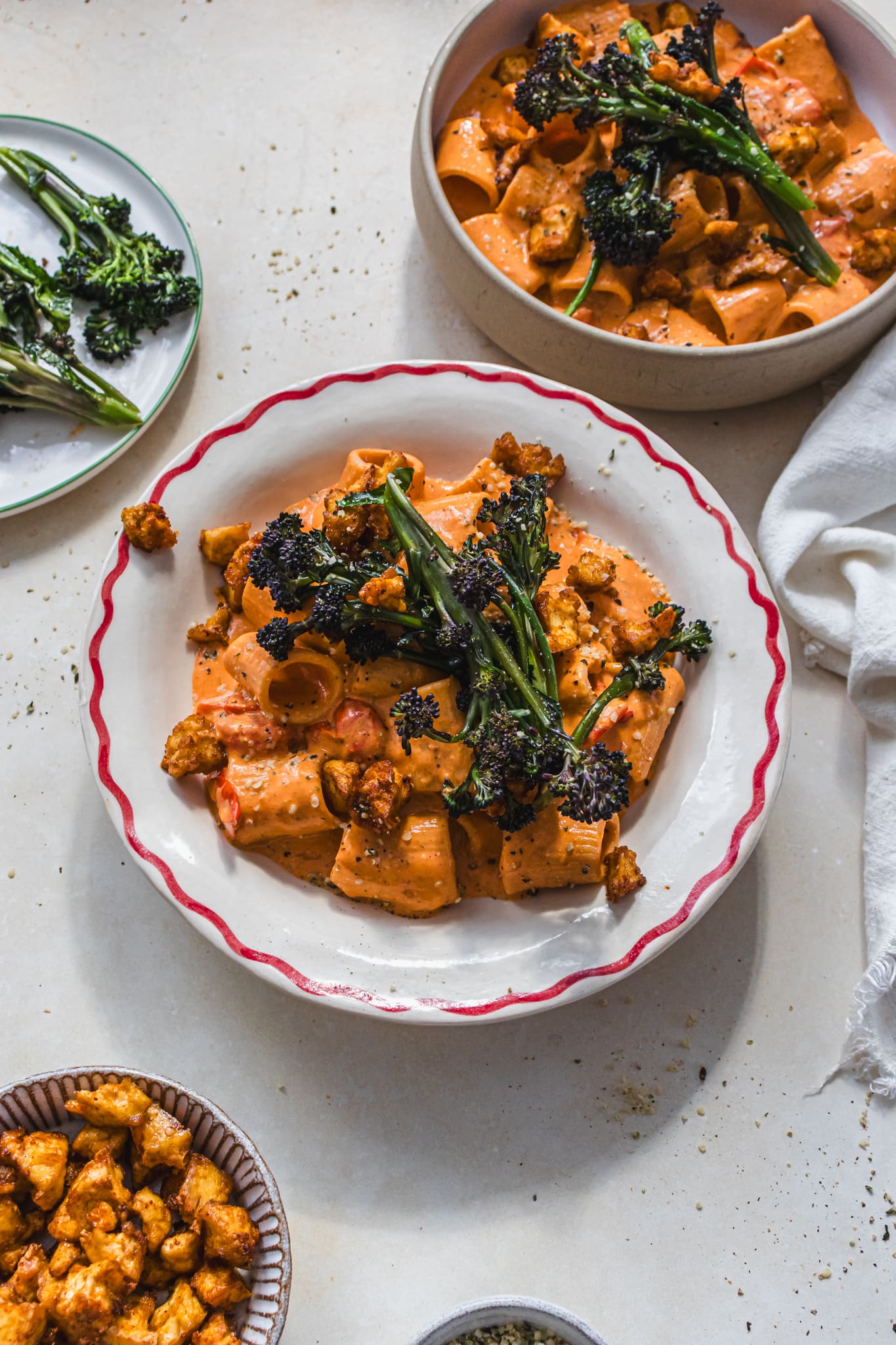 Bowls of Roasted Red Pepper and Tomato Pasta