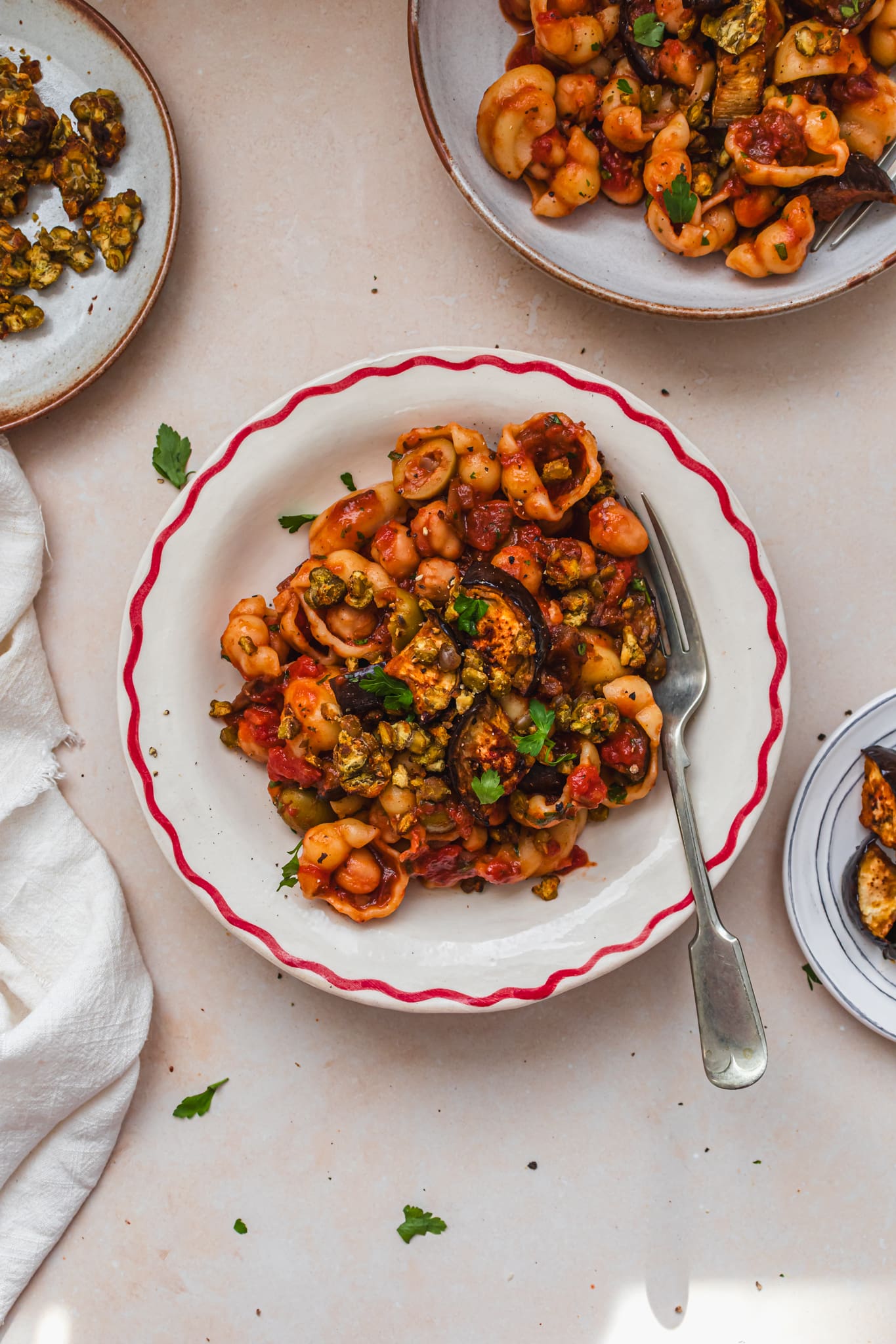 Bowls of Caponata-Style Chickpea Pasta